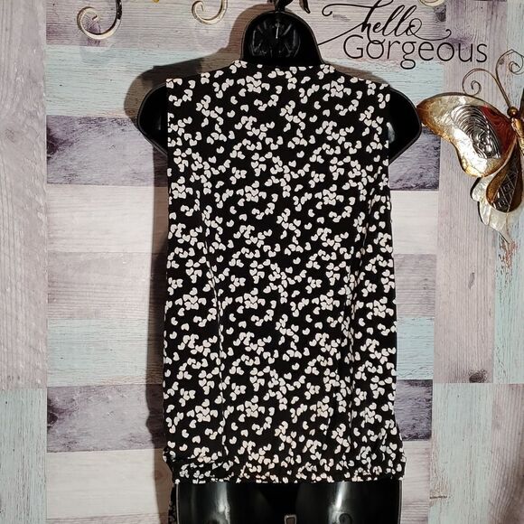 Michael Kors Black White Heart Print Wrap Stretchy Blouse Size S - Picture 6 of 9